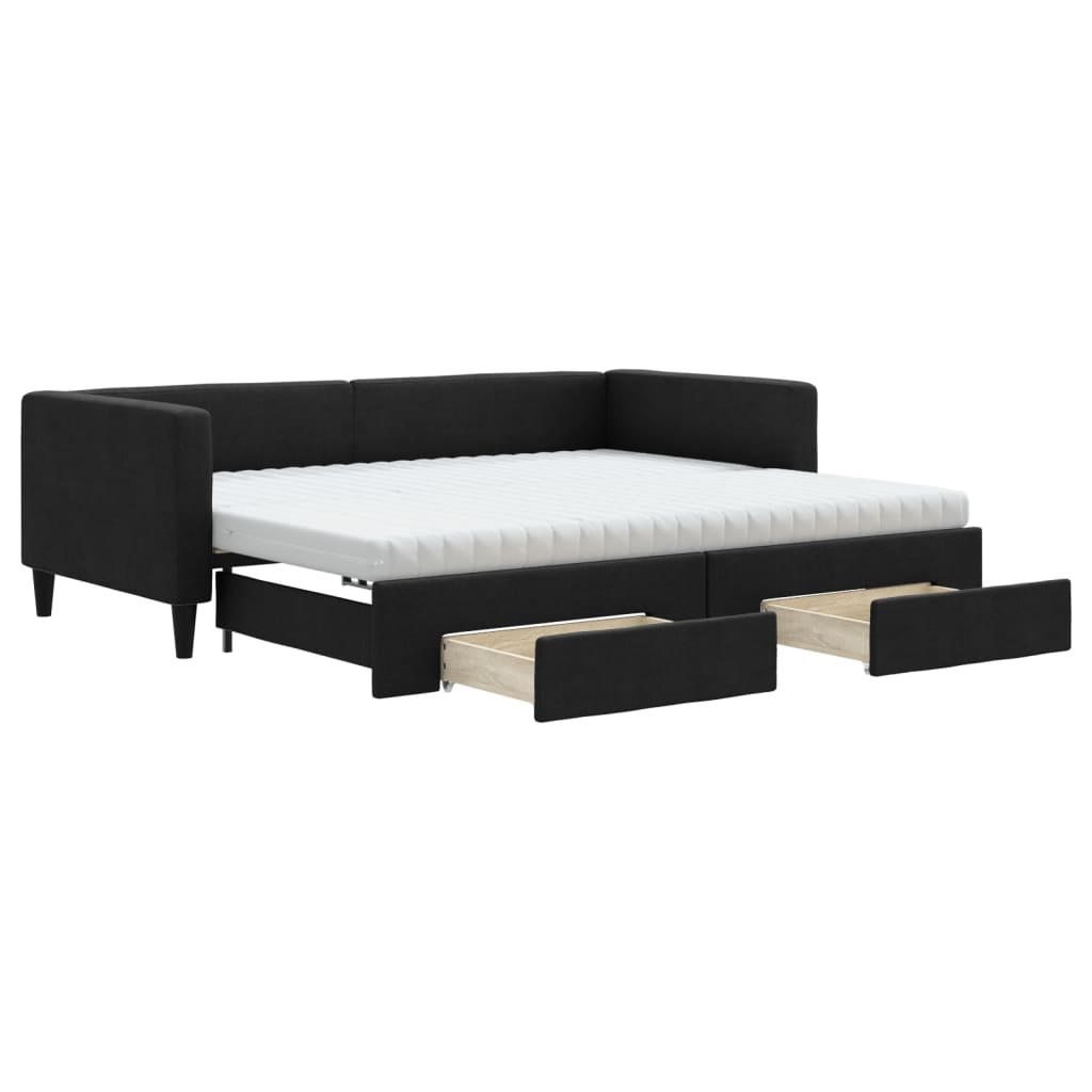 Divano Letto Estraibile con Cassetti Nero 90x190 cm in Tessuto - homemem39