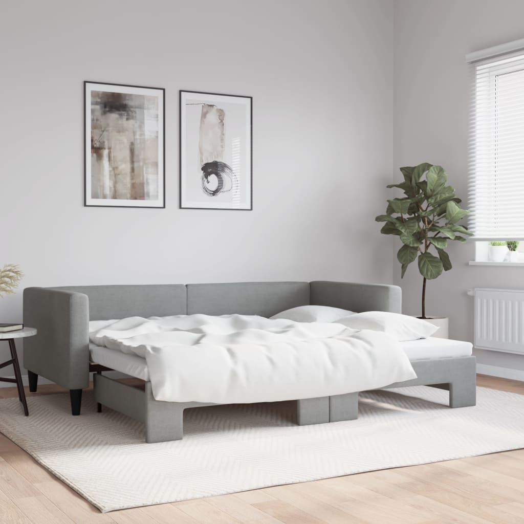 Divano Letto con Letto Estraibile Grigio Chiaro 100x190 Tessuto