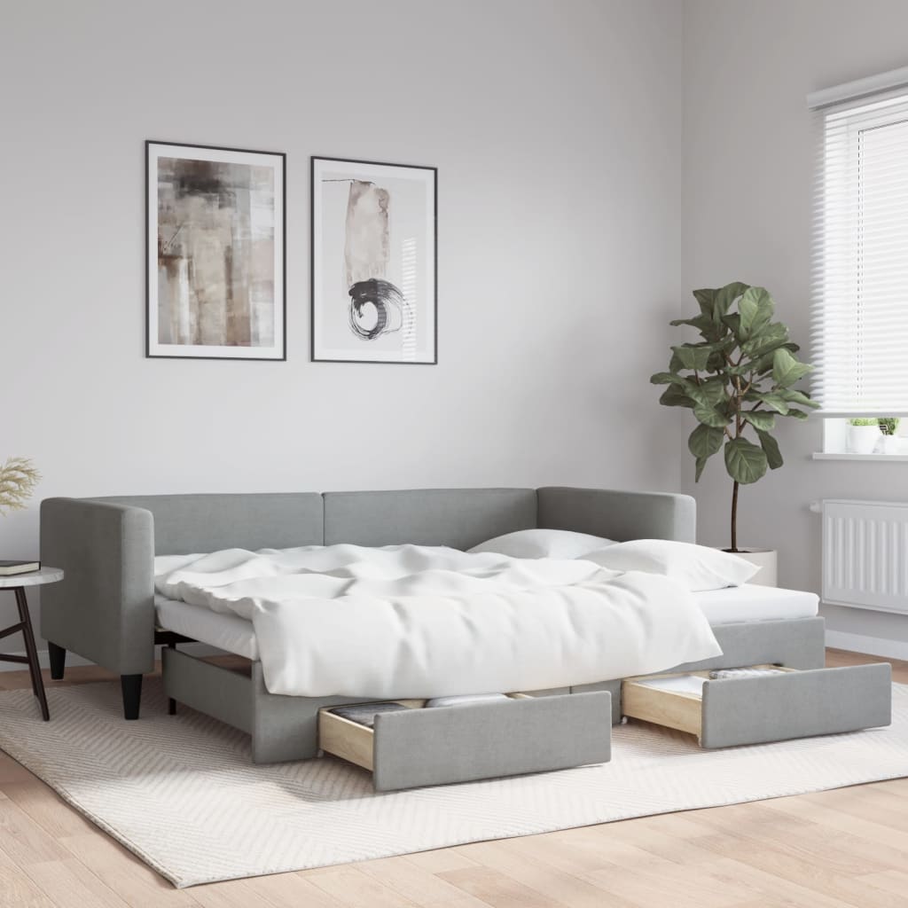 Divano Letto Estraibile Cassetti Grigio Chiaro 100x190 Tessuto | homemem39