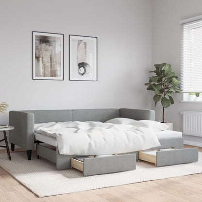 Divano Letto Estraibile Cassetti Grigio Chiaro 100x190 Tessuto