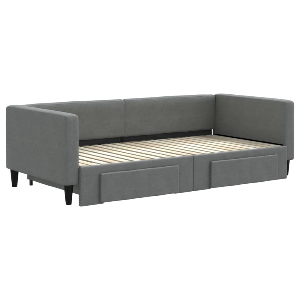Divano Letto Estraibile Cassetti Grigio Scuro 100x190 Tessuto
