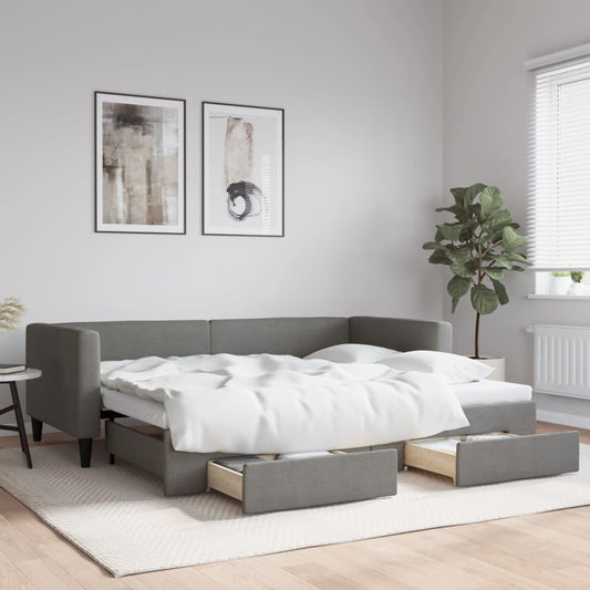 Divano Letto Estraibile Cassetti Grigio Scuro 100x190 Tessuto - homemem39