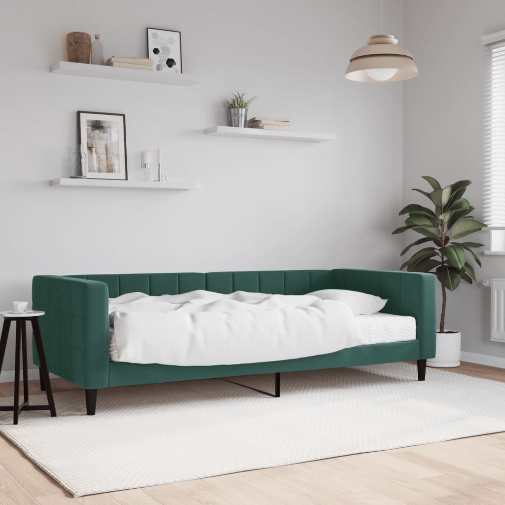 Divano Letto con Materasso Verde Scuro 90x200 cm in Velluto - homemem39