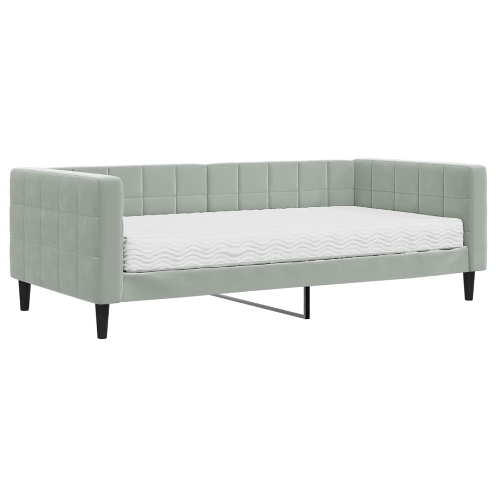 Divano Letto con Materasso Grigio Chiaro 90x190 cm in Velluto - homemem39