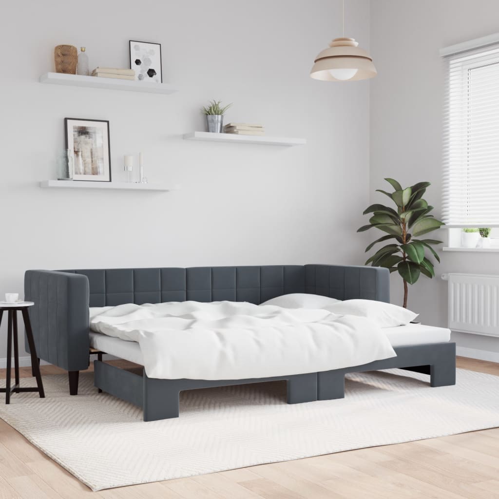 Divano Letto con Letto Estraibile Grigio Scuro 80x200cm Velluto | homemem39