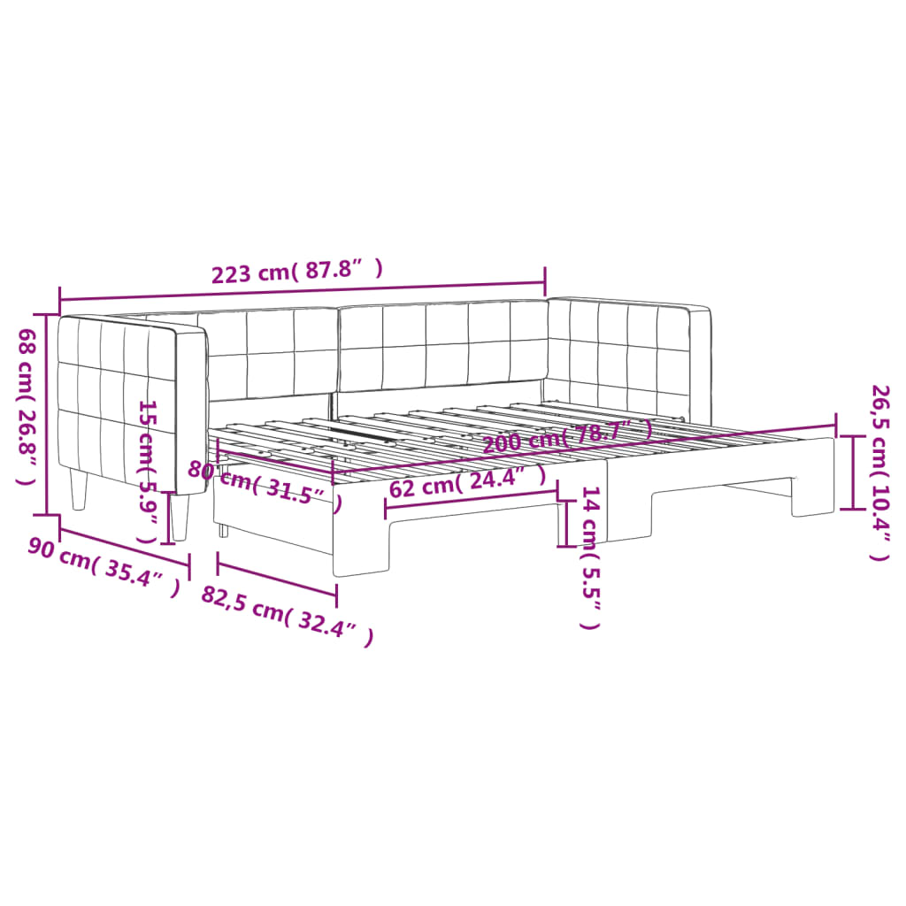 Divano Letto con Letto Estraibile Nero 80x200 cm in Velluto | homemem39