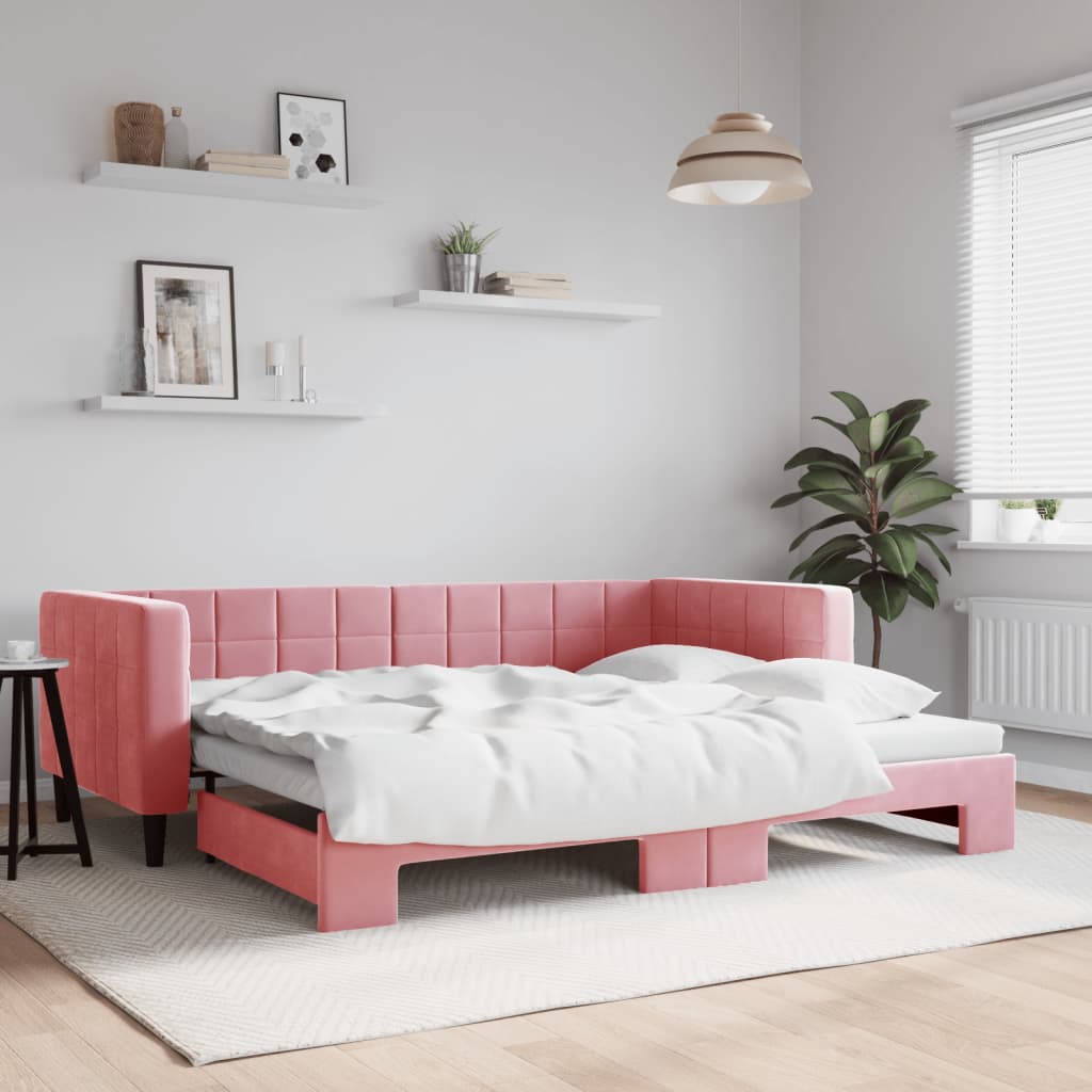 Divano Letto con Letto Estraibile Rosa 90x200 cm in Velluto - homemem39
