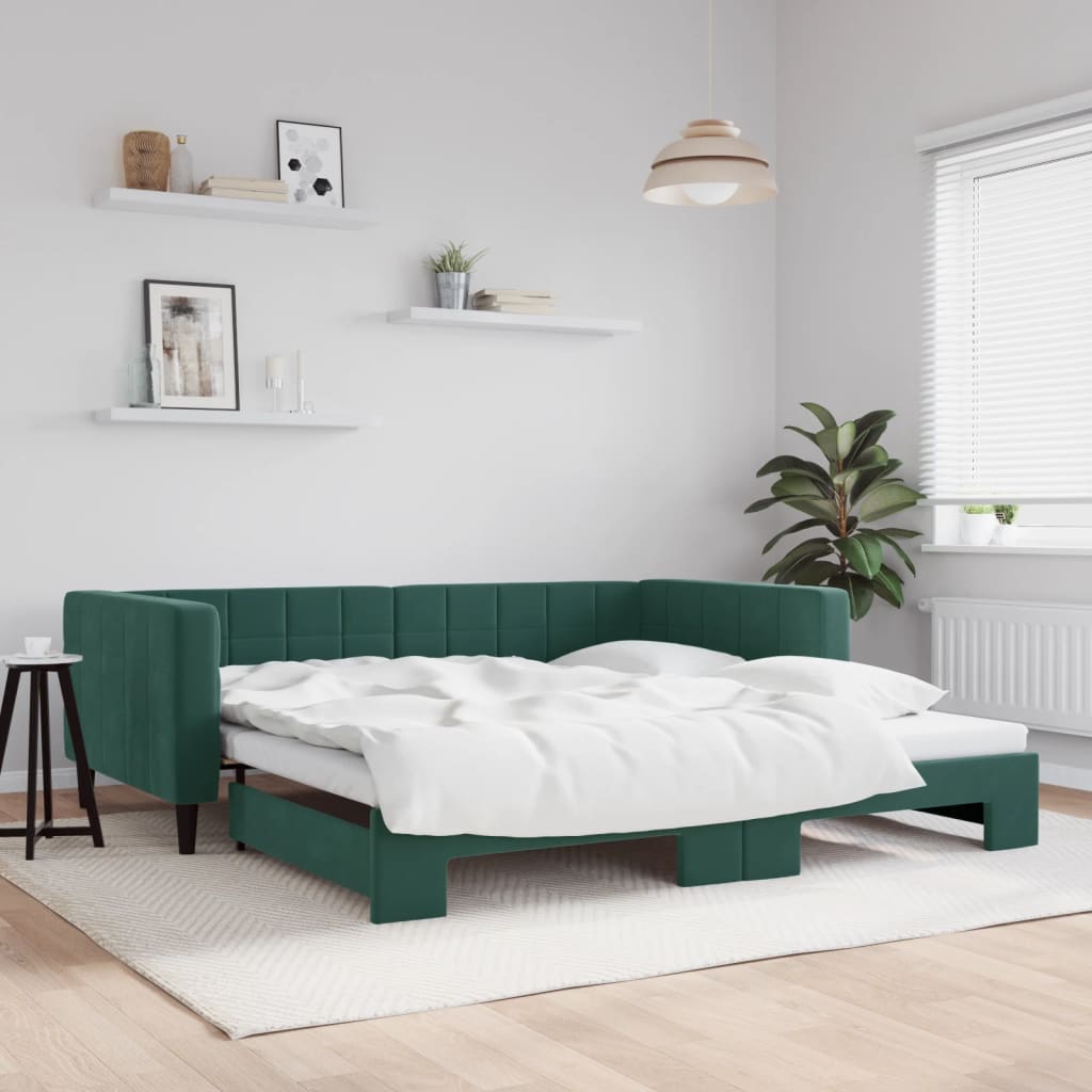 Divano Letto con Letto Estraibile Verde Scuro 100x200cm Velluto - homemem39