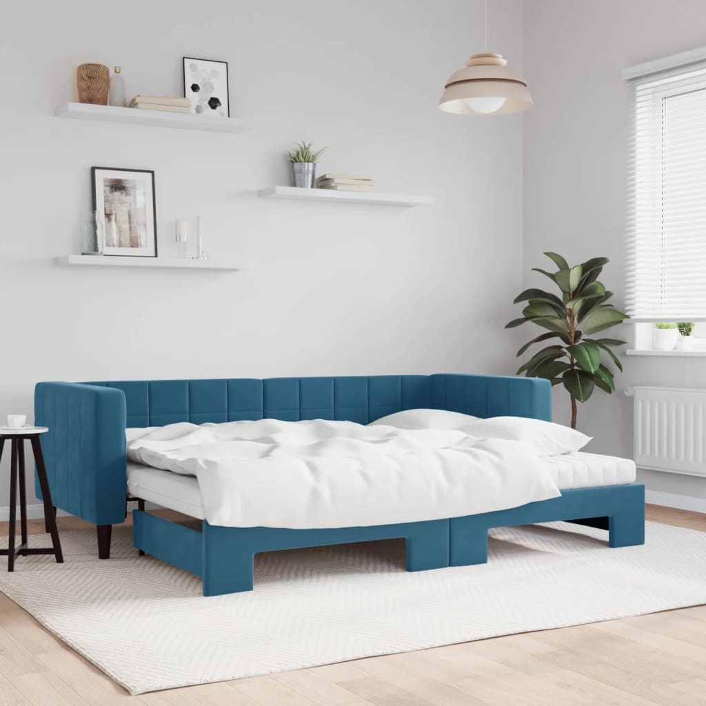 Divano Letto Estraibile con Materassi Blu 80x200 cm Velluto - homemem39