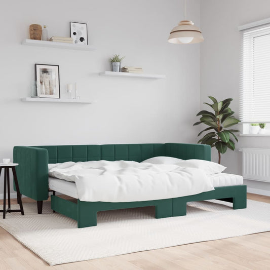 Divano Letto Estraibile Materassi Verde Scuro 80x200 Velluto - homemem39