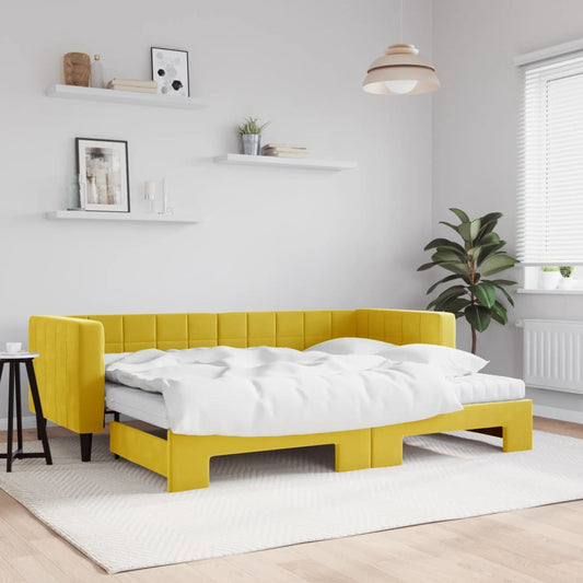 Divano Letto Estraibile con Materassi Giallo 80x200 cm Velluto