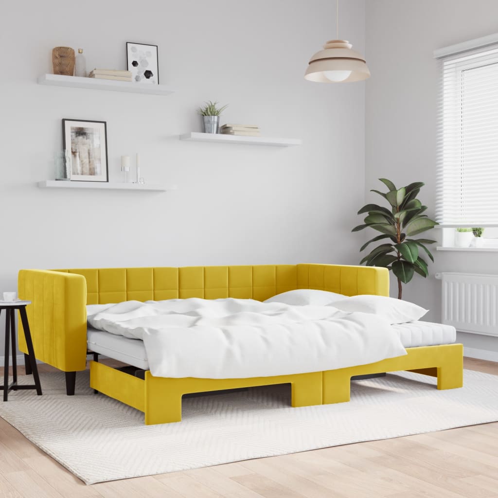 Divano Letto Estraibile con Materassi Giallo 90x200 cm Velluto