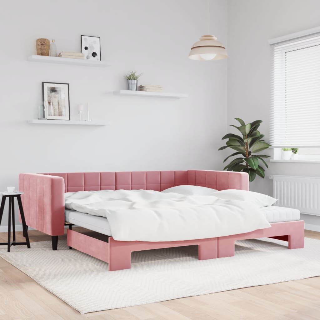 Divano Letto Estraibile con Materassi Rosa 100x200 cm Velluto - homemem39