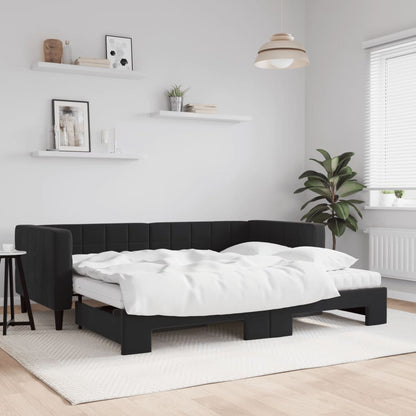 Divano Letto Estraibile con Materassi Nero 90x190 cm Velluto - homemem39