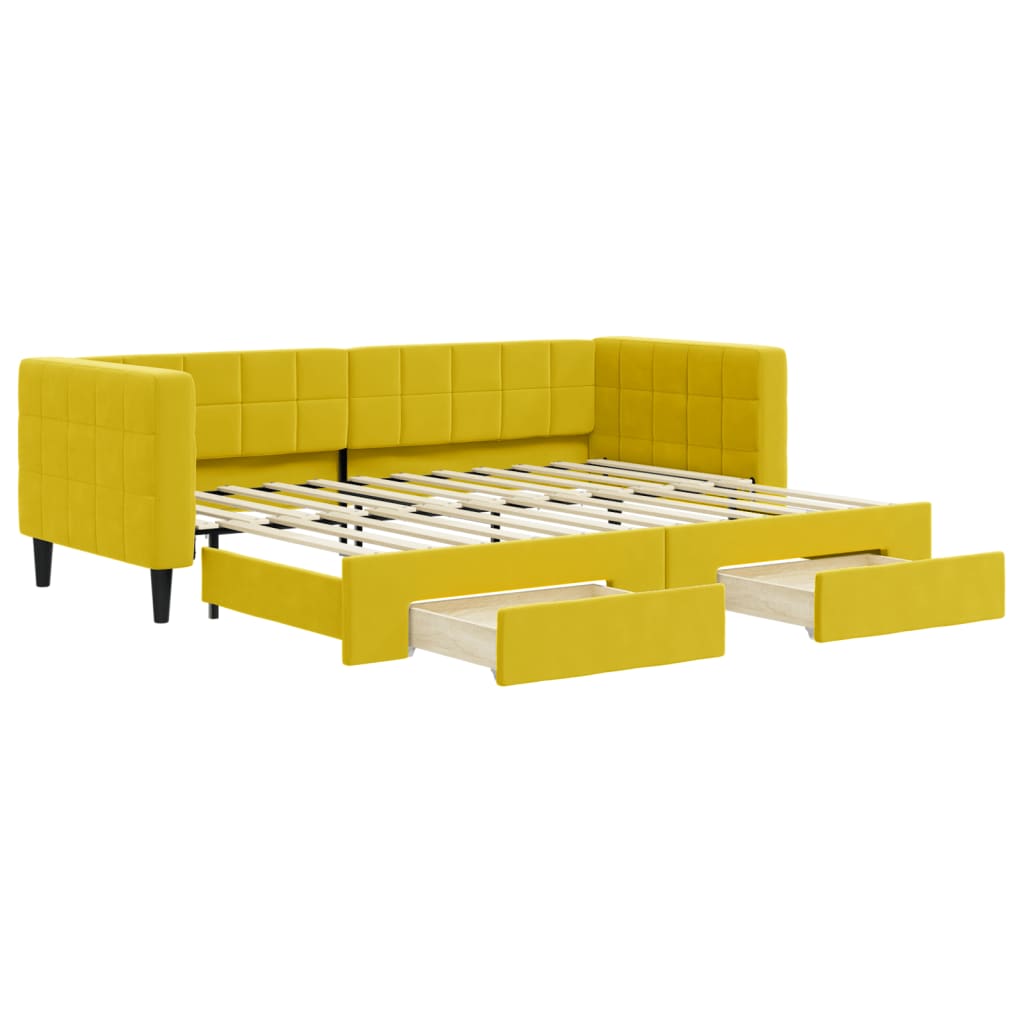 Divano Letto Estraibile con Cassetti Giallo 80x200cm in Velluto - homemem39