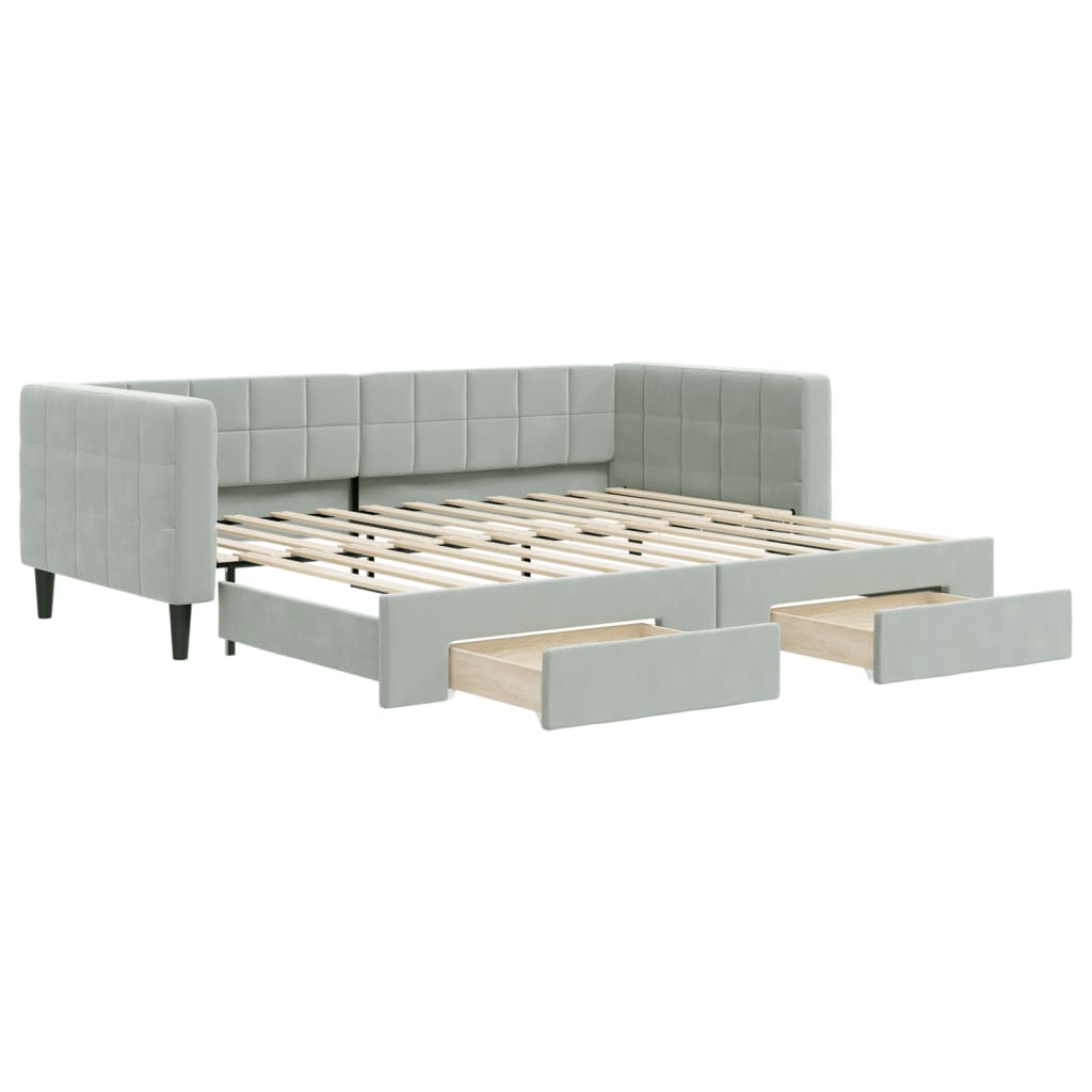Divano Letto Estraibile Cassetti Grigio Chiaro 90x200cm Velluto - homemem39