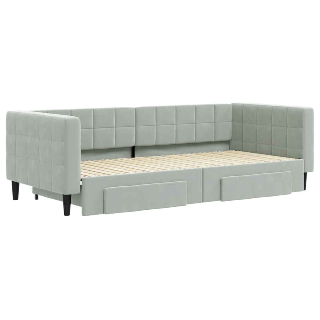 Divano Letto Estraibile Cassetti Grigio Chiaro 90x200cm Velluto - homemem39