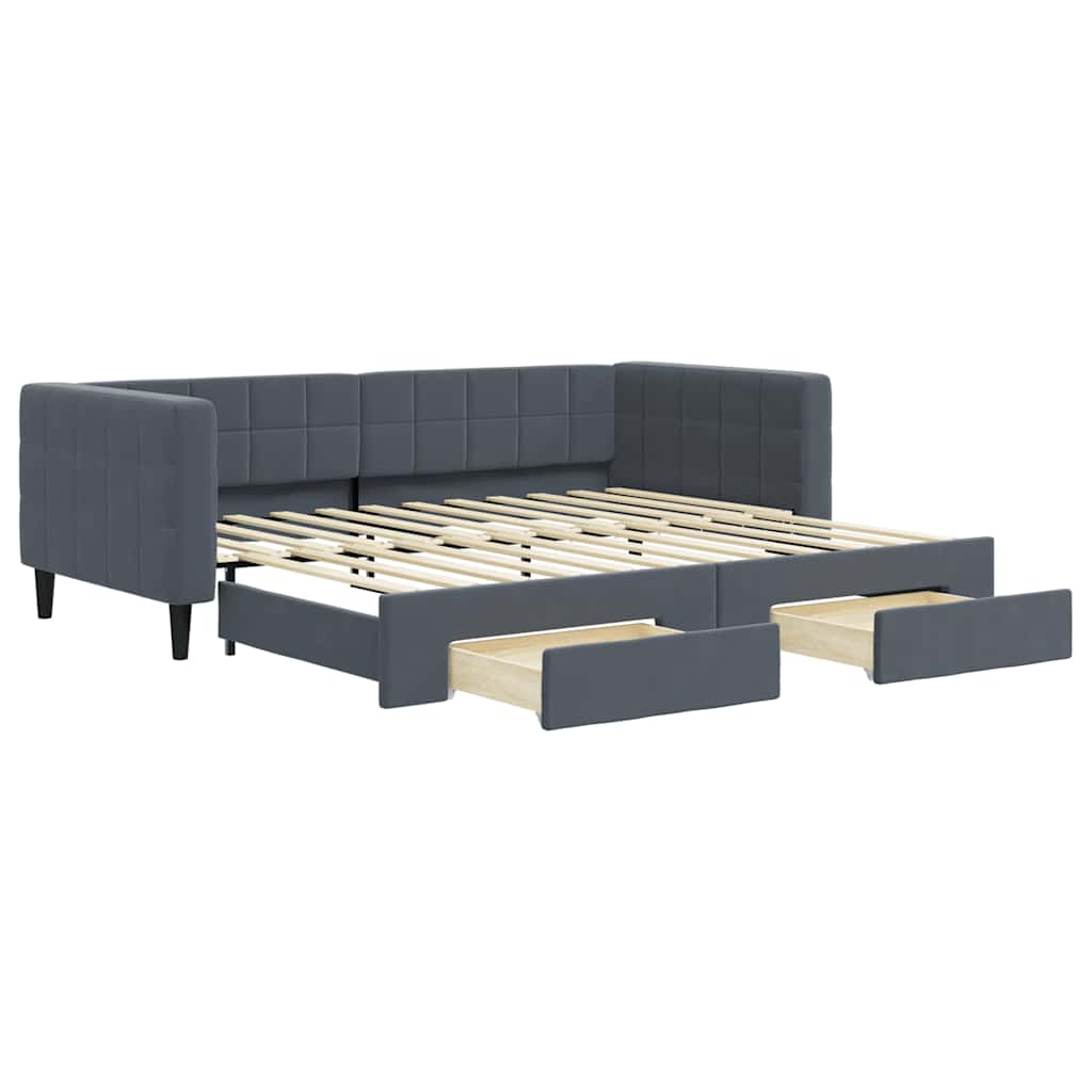 Divano Letto Estraibile Cassetti Grigio Scuro 90x200cm Velluto - homemem39