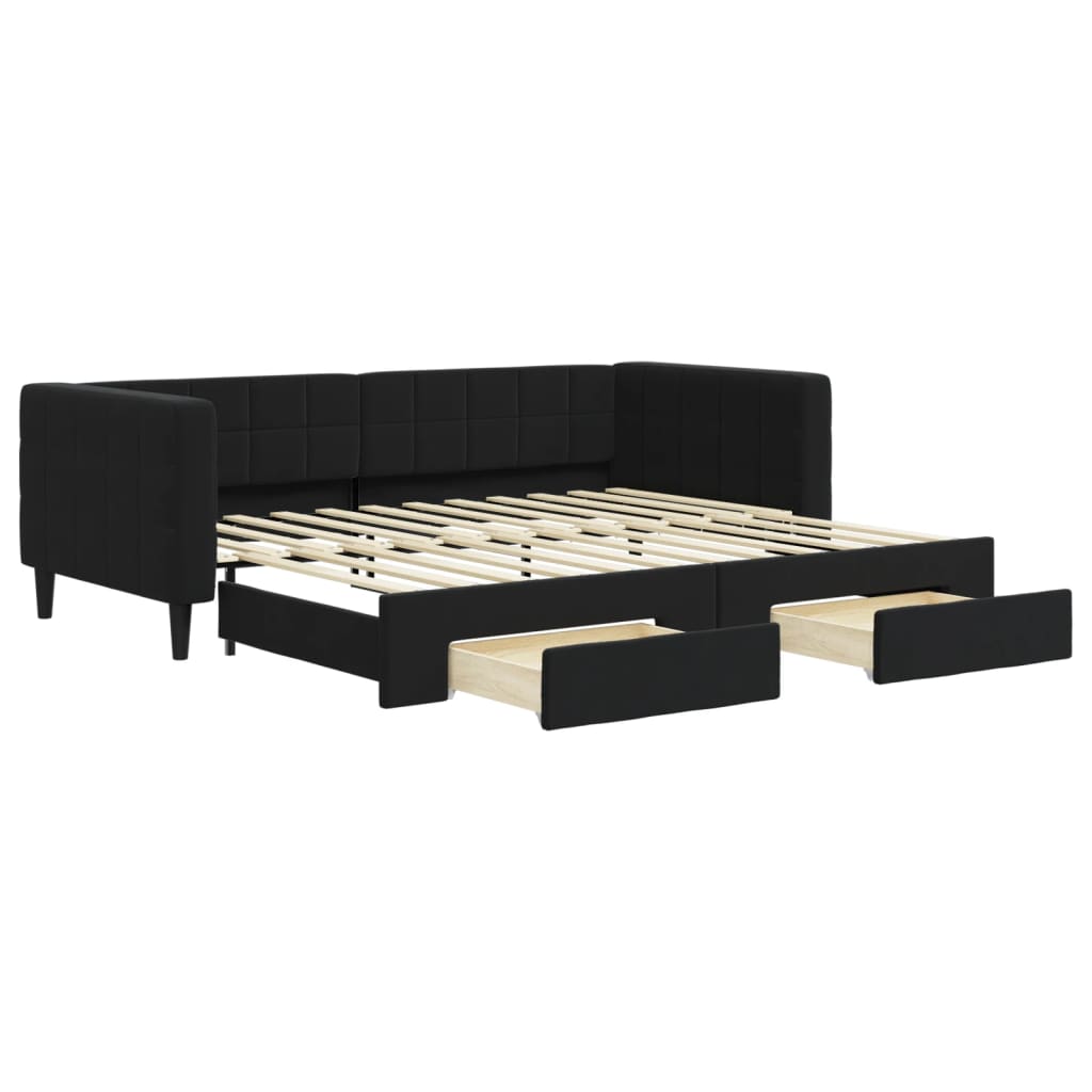 Divano Letto Estraibile con Cassetti Nero 90x200 cm in Velluto - homemem39