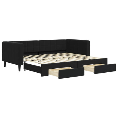 Divano Letto Estraibile con Cassetti Nero 90x200 cm in Velluto - homemem39