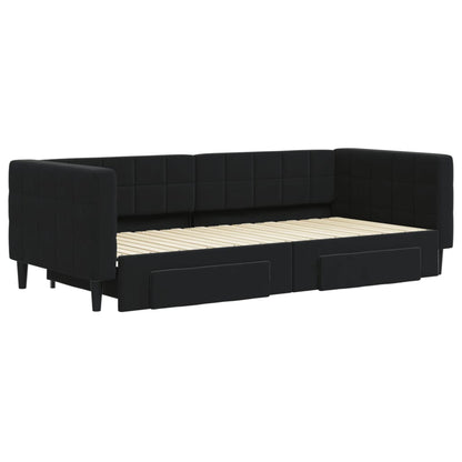 Divano Letto Estraibile con Cassetti Nero 90x200 cm in Velluto - homemem39