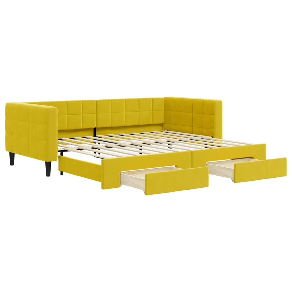 Divano Letto Estraibile con Cassetti Giallo 90x200cm in Velluto - homemem39