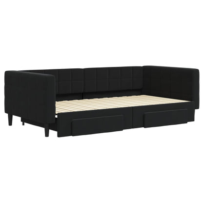 Divano Letto Estraibile con Cassetti Nero 100x200 cm in Velluto - homemem39