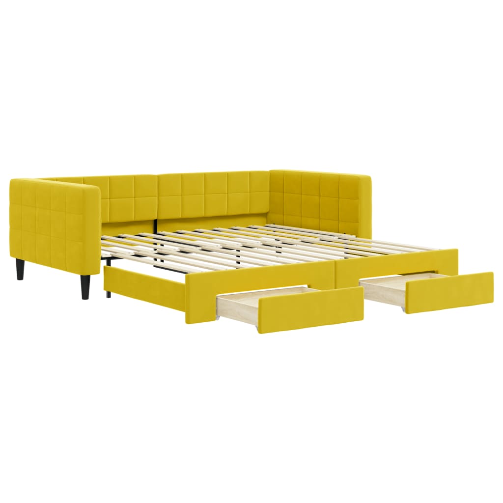 Divano Letto Estraibile con Cassetti Giallo 100x200cm Velluto - homemem39