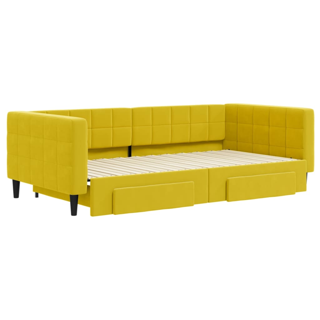 Divano Letto Estraibile con Cassetti Giallo 100x200cm Velluto - homemem39