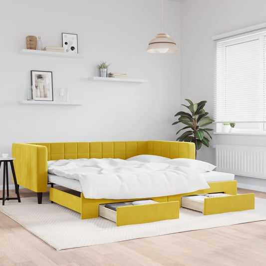 Divano Letto Estraibile con Cassetti Giallo 100x200cm Velluto - homemem39