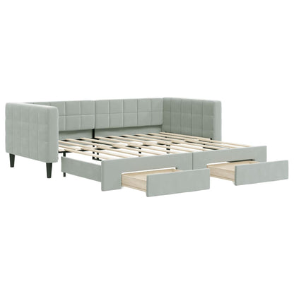 Divano Letto Estraibile Cassetti Grigio Chiaro 90x190cm Velluto - homemem39