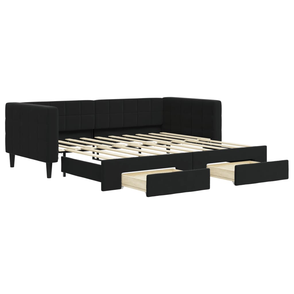 Divano Letto Estraibile con Cassetti Nero 90x190 cm in Velluto - homemem39