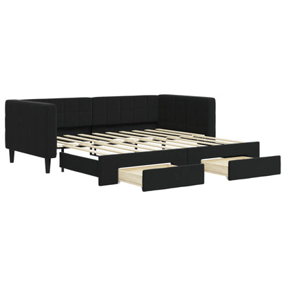 Divano Letto Estraibile con Cassetti Nero 90x190 cm in Velluto - homemem39