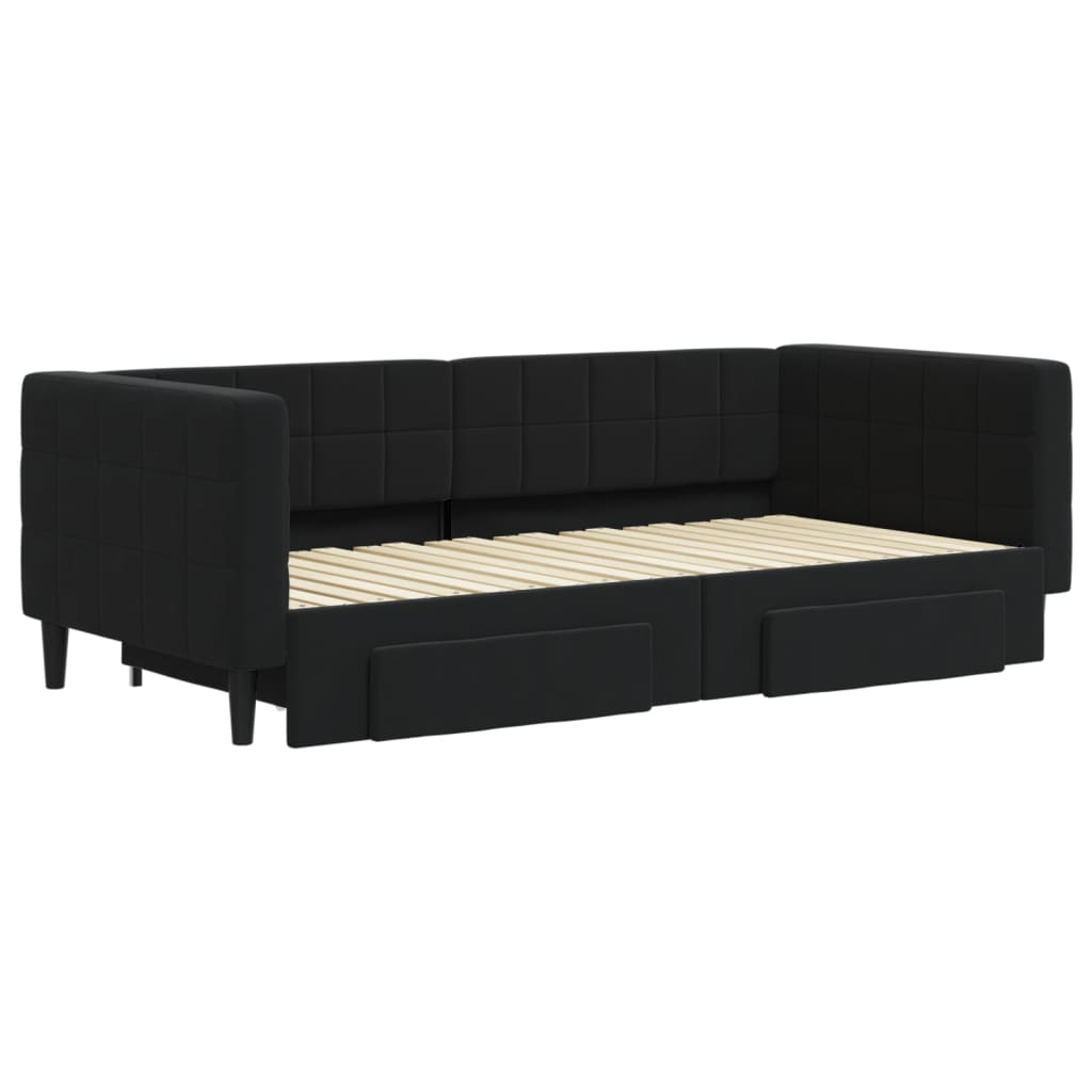 Divano Letto Estraibile con Cassetti Nero 90x190 cm in Velluto - homemem39