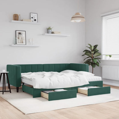 Divano Letto Estraibile Cassetti Verde Scuro 80x200cm Velluto - homemem39