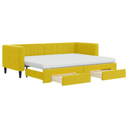 Divano Letto Estraibile con Cassetti Giallo 80x200cm in Velluto