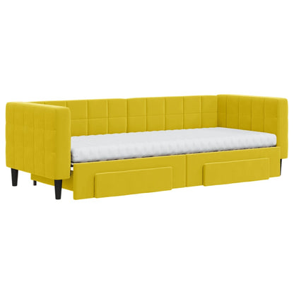 Divano Letto Estraibile con Cassetti Giallo 80x200cm in Velluto