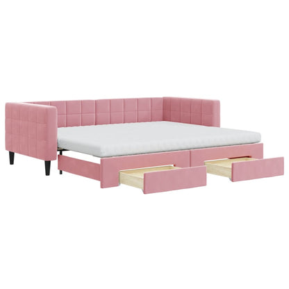Divano Letto Estraibile con Cassetti Rosa 90x200 cm Velluto