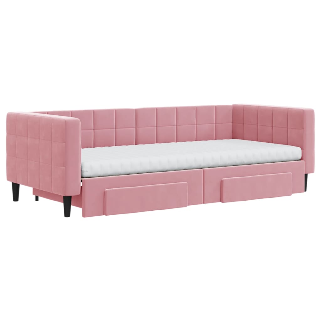 Divano Letto Estraibile con Cassetti Rosa 90x200 cm Velluto