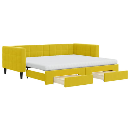 Divano Letto Estraibile con Cassetti Giallo 90x200cm in Velluto