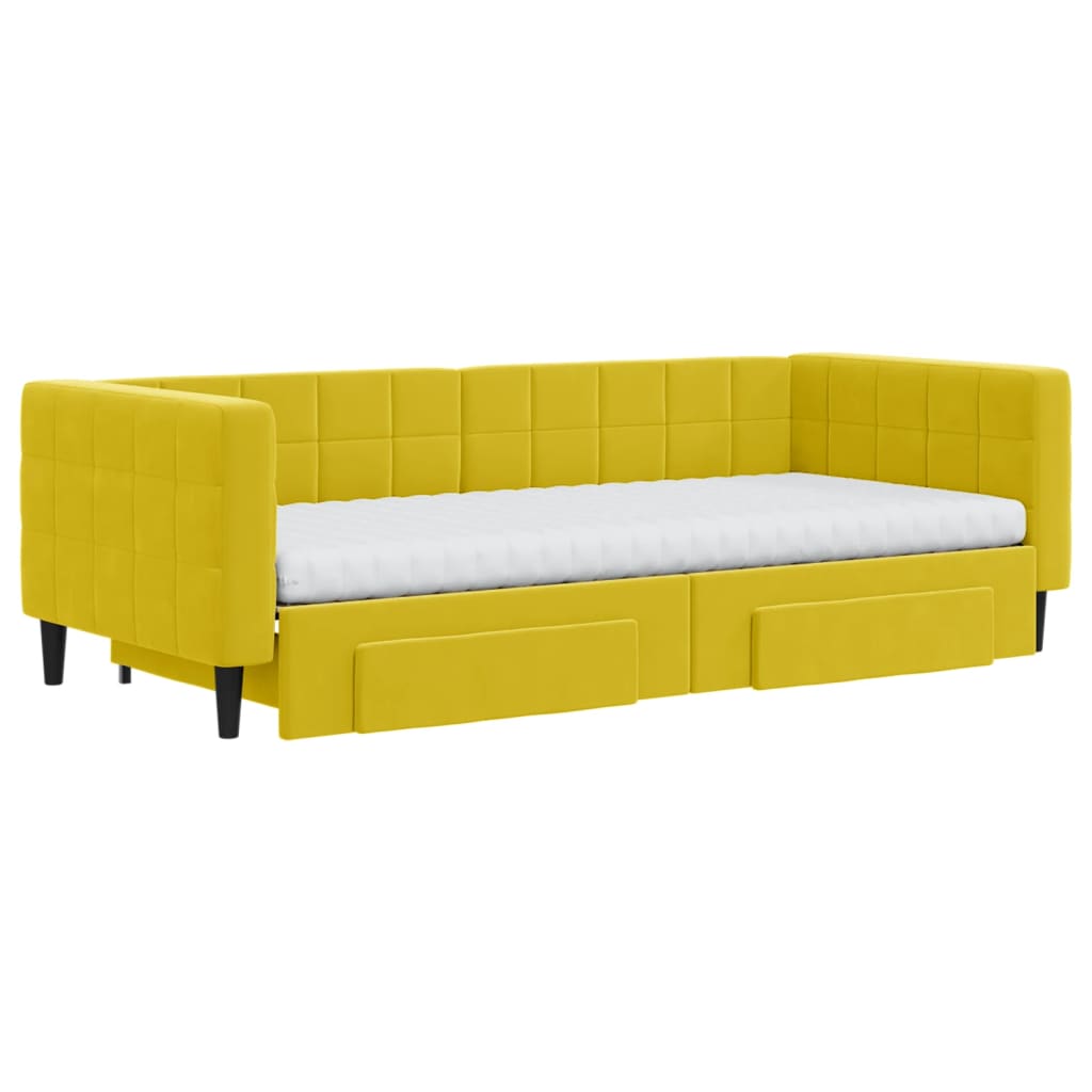 Divano Letto Estraibile con Cassetti Giallo 90x200cm in Velluto