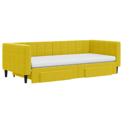 Divano Letto Estraibile con Cassetti Giallo 90x200cm in Velluto