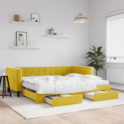 Divano Letto Estraibile con Cassetti Giallo 90x200cm in Velluto