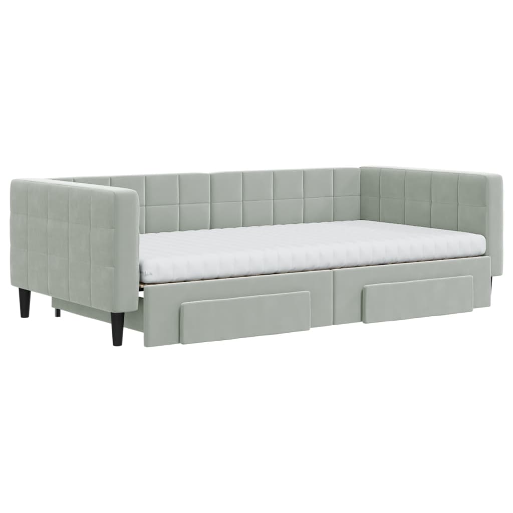 Divano Letto Estraibile Cassetti Grigio Chiaro 100x200 Velluto - homemem39
