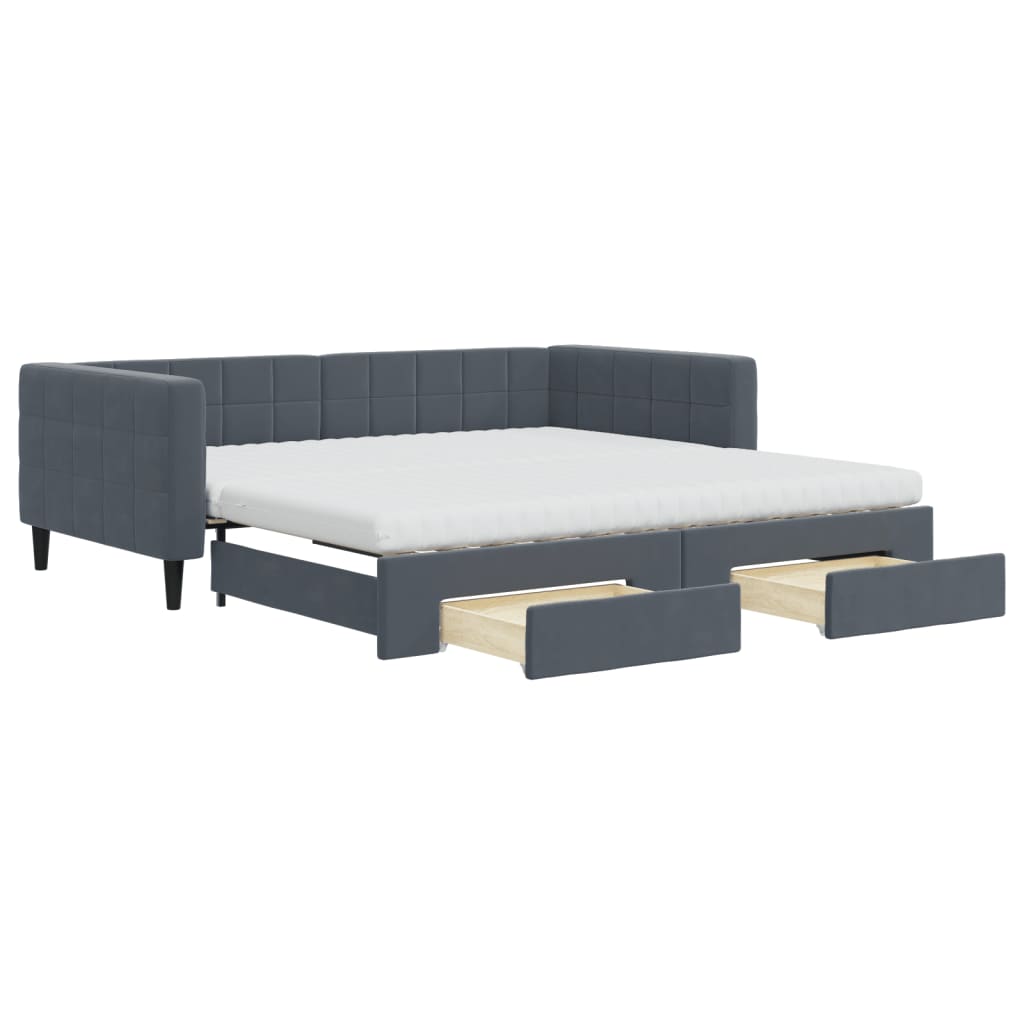 Divano Letto Estraibile Cassetti Grigio Scuro 100x200cm Velluto - homemem39