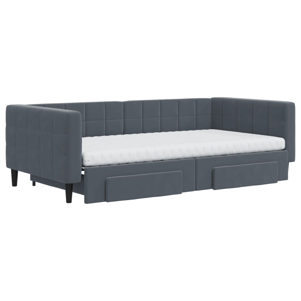 Divano Letto Estraibile Cassetti Grigio Scuro 100x200cm Velluto - homemem39