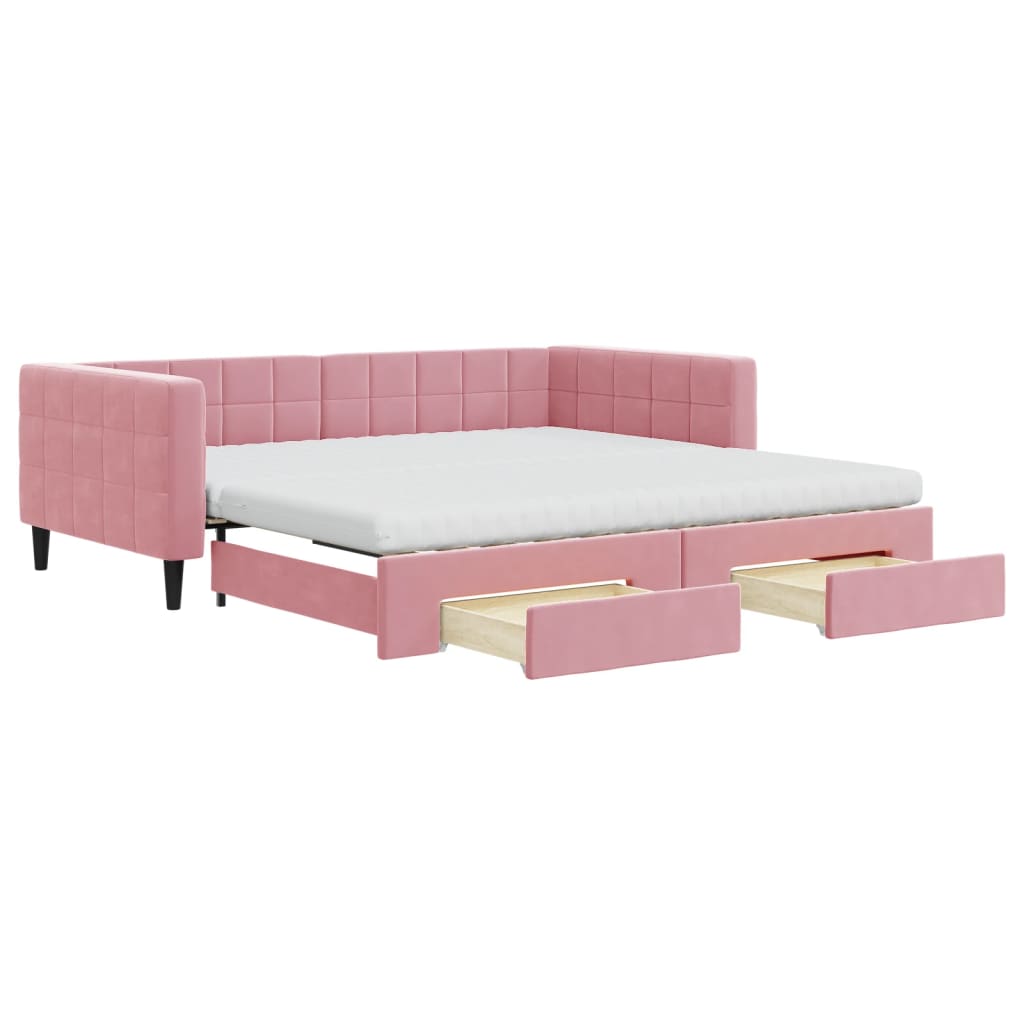 Divano Letto Estraibile con Cassetti Rosa 100x200 cm Velluto - homemem39