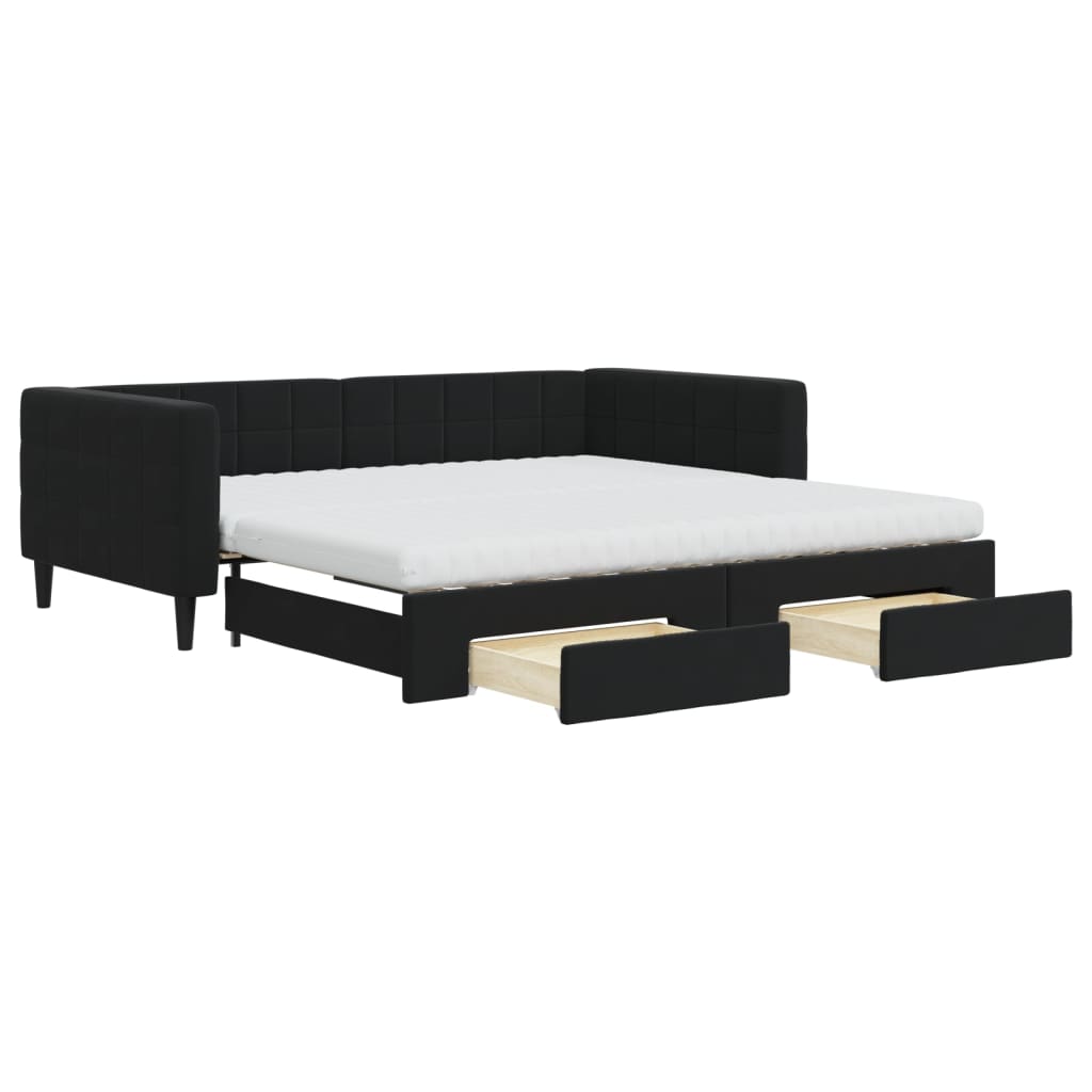 Divano Letto Estraibile con Cassetti Nero 100x200 cm in Velluto - homemem39