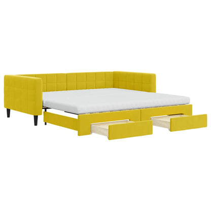 Divano Letto Estraibile con Cassetti Giallo 100x200cm Velluto