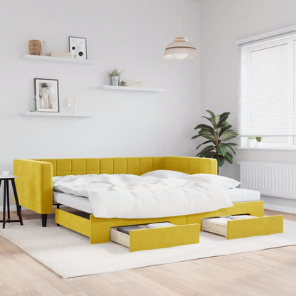 Divano Letto Estraibile con Cassetti Giallo 100x200cm Velluto